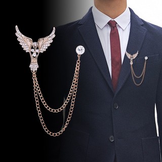 Ghim cài áo Vest Nam Lapel Pin thời trang hình chim đại bàng tung cánh đính hạt đá