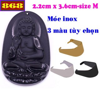 Mặt dây chuyền Phật A di đà đá đen kèm móc inox - Phật bản mệnh, mặt dây chuyền