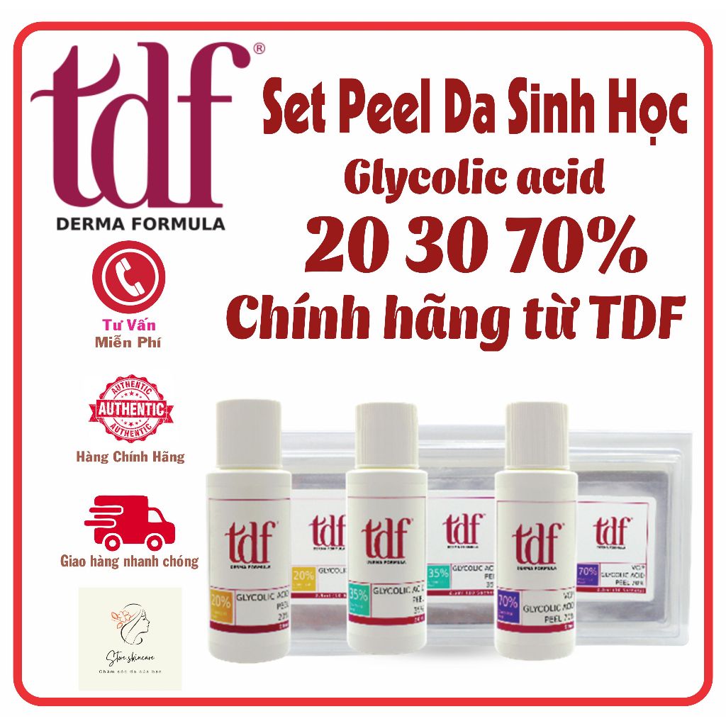 Set PEEL da sinh học TDF tái tạo da Glycolic acid 20% 35% 70% chính hãng từ nhà phân phối TDF (bán lẻ từng miếng peel)