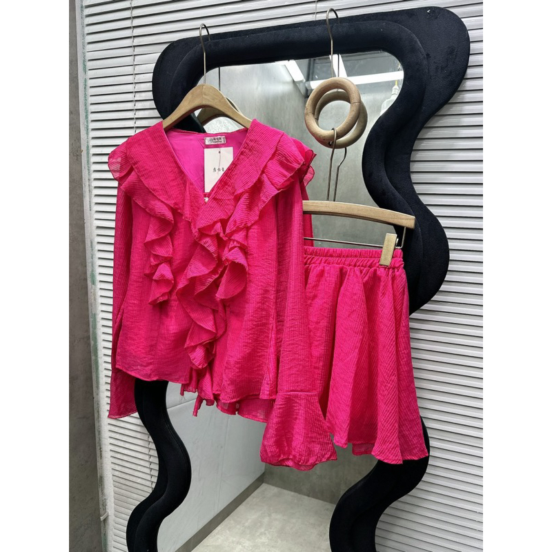 SET ÁO SƠ MI BÈO KHUY KÈM CHÂN VÁY TƠ NHĂN HOT TREND loại 1