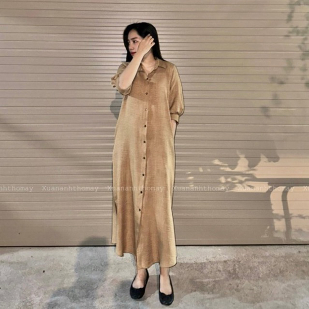 Váy sơ mi suông tay lỡ đũi vân mây - Xuananhthomay