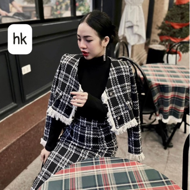 Sét dạ nữ dáng dài sang chảnh dạ ép mùng kẻ caro hàng loại 1 shop HK DESIGN
