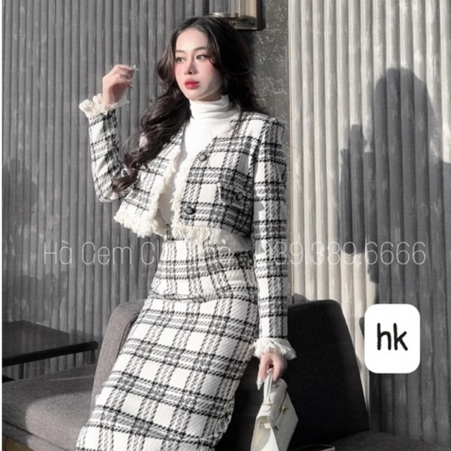 Sét dạ nữ dáng dài sang chảnh dạ ép mùng kẻ caro hàng loại 1 shop HK DESIGN