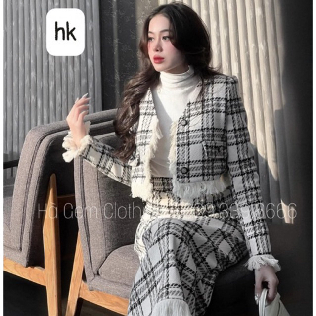 Sét dạ nữ dáng dài sang chảnh dạ ép mùng kẻ caro hàng loại 1 shop HK DESIGN
