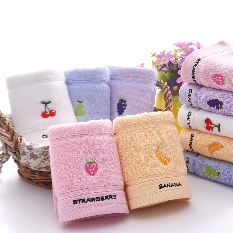 Khăn Mặt Cho Bé Thêu Họa Tiết Trái Cây Size 25x50cm, Chất Liệu Cotton Cao Cấp,Thấm Hút Tốt A162