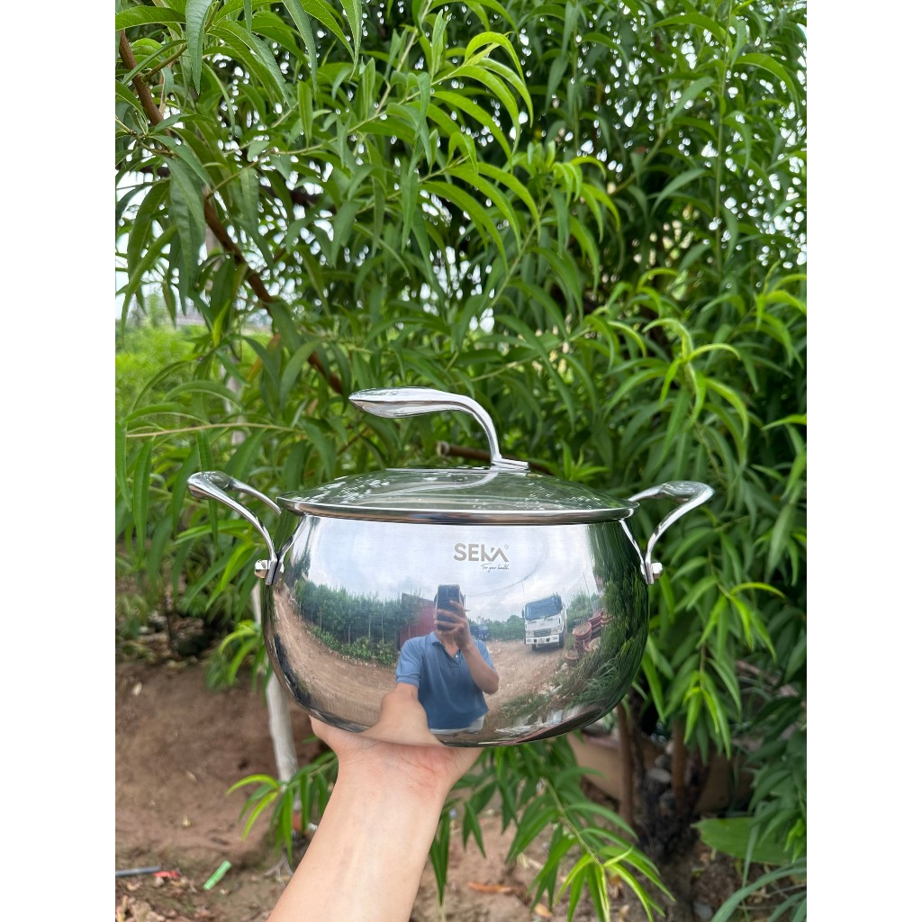 Nồi inox 5 Đáy Seka SK6080 size 22cm dung tích 4L Nồi đáy từ kèm vung kính