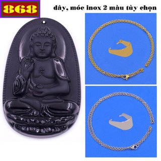 Mặt dây chuyền Phật A di đà đá đen kèm vòng cổ dây chuyền inox + móc inox - Phật bản mệnh, mặt dây chuyền