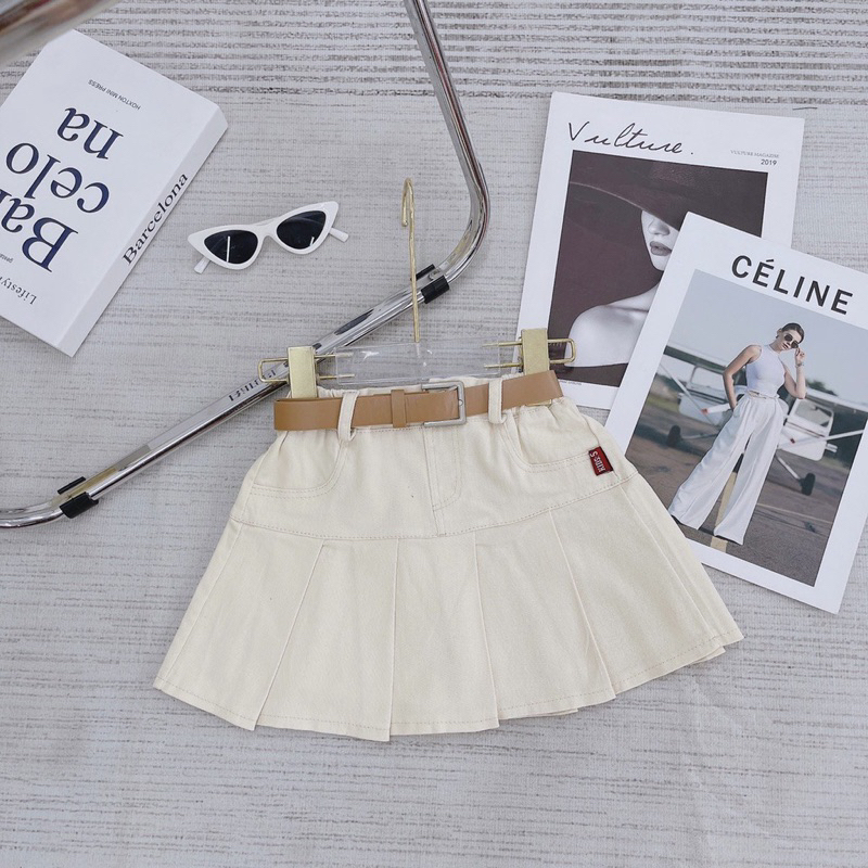 Chân váy kaki xếp ly bé gái