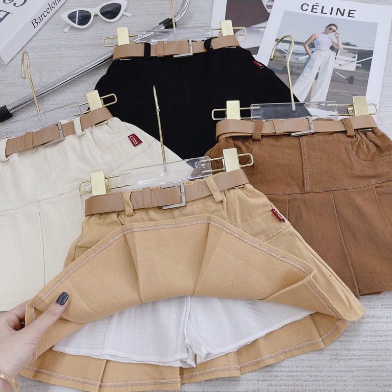 Chân váy kaki xếp ly bé gái