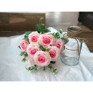 Hoa giả - Cụm hồng Pháp 9bông -Hoa lụa, hoa trang trí