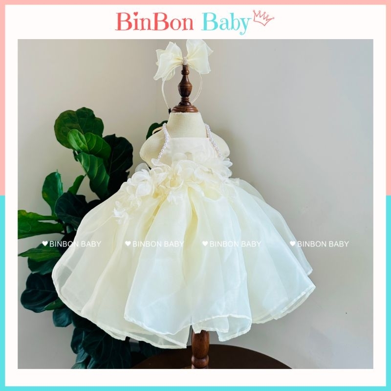 Váy công chúa cho bé BinBon Baby, đầm công chúa yếm hoa rơi cho bé