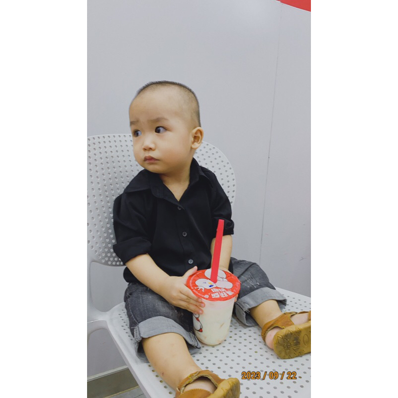 Áo somi đen cho bé trai siêu ngầu vải thấm hút mềm mịn