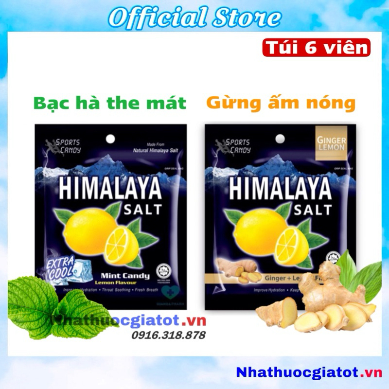 Kẹo Chanh Muối Himalaya Salt MALAYSIA Giúp Bù Khoáng, Thông Cổ Họng - Túi 6 Viên