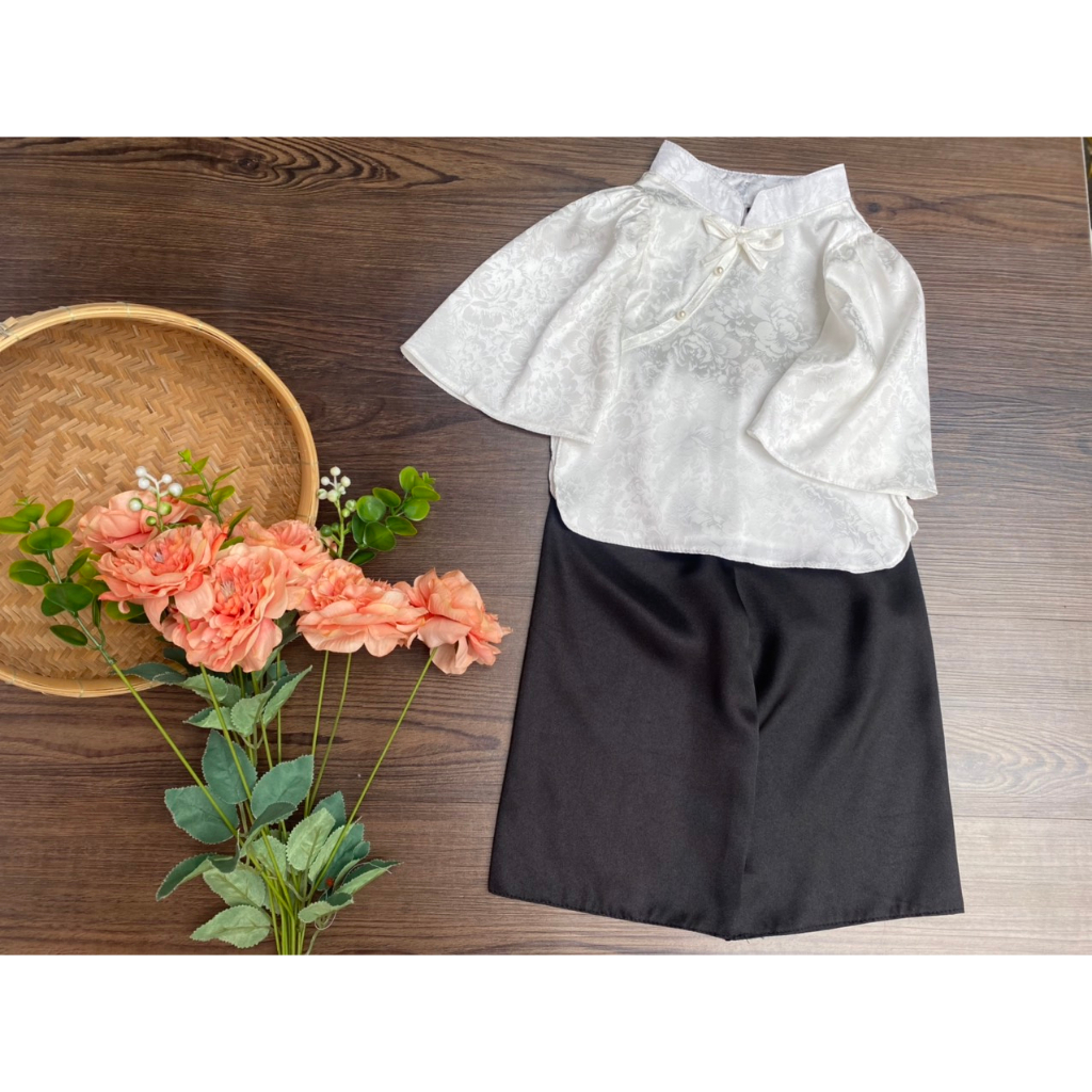Áo bà ba bé gái trắng đen vải gấm 6-20kg