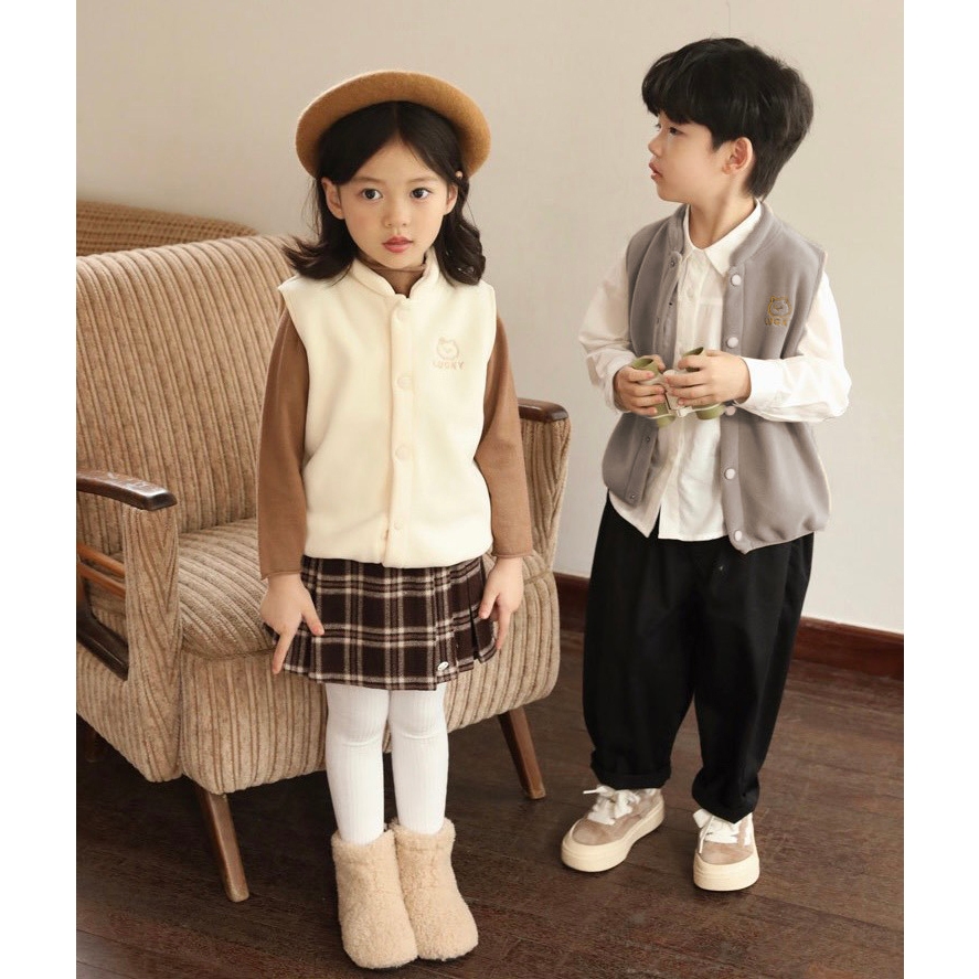 TE422 - Áo gile hình mèo thêu cho bé trai bé gái Hokiha Kid chất nỉ bông mềm mại không xù, giữ ấm tốt size 8-16kg