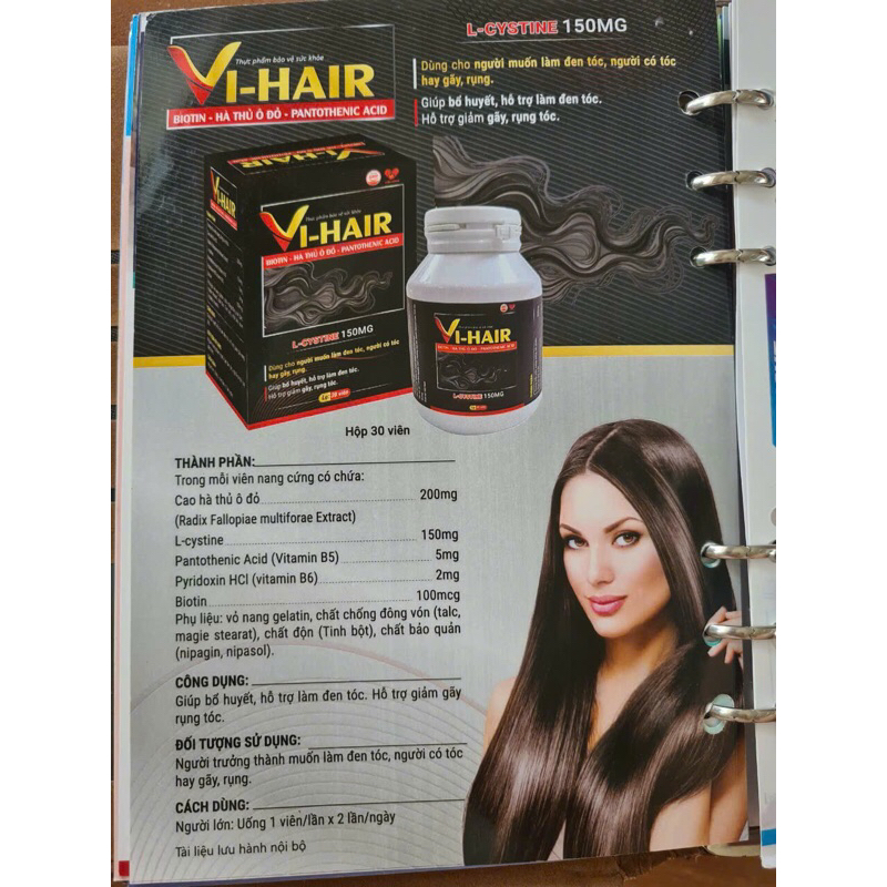 Viên uống Vi- Hair hỗ trợ làm đen tóc, giảm tóc gãy rụng, phục hồi tóc hư tổn và lèm đẹp da