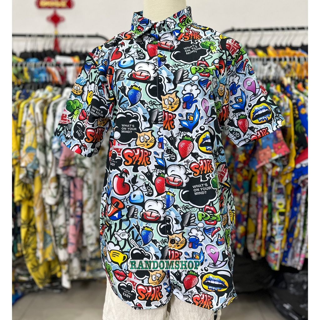 Áo sơ mi hoạt hình nhiều họa tiết, unisex nam nữ đều mặc đẹp.
