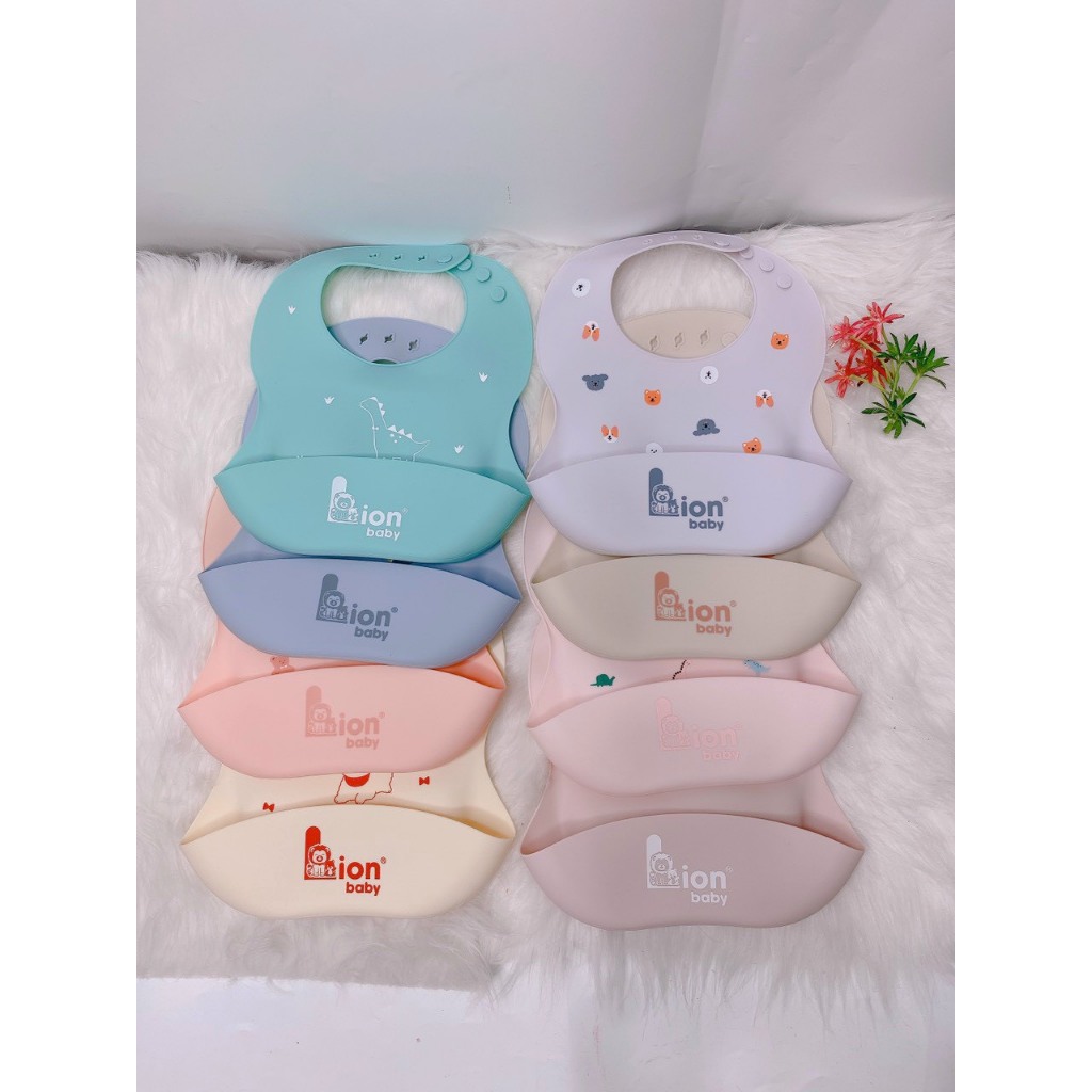 Yếm ăn dặm Silicon cho bé Lion Baby có máng dẻo cho bé từ 6 tháng Họa Tiết Xinh Xắn, An Toàn Cho Bé