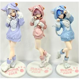 Mô hình nhân vật ram rem emilia hoodie mèo cao 21cm bản mới