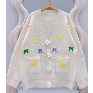 Áo Khoác Len Cardigan Cúc Hoa Đính Nơ Nhiều Màu Dễ Thương, Labibi