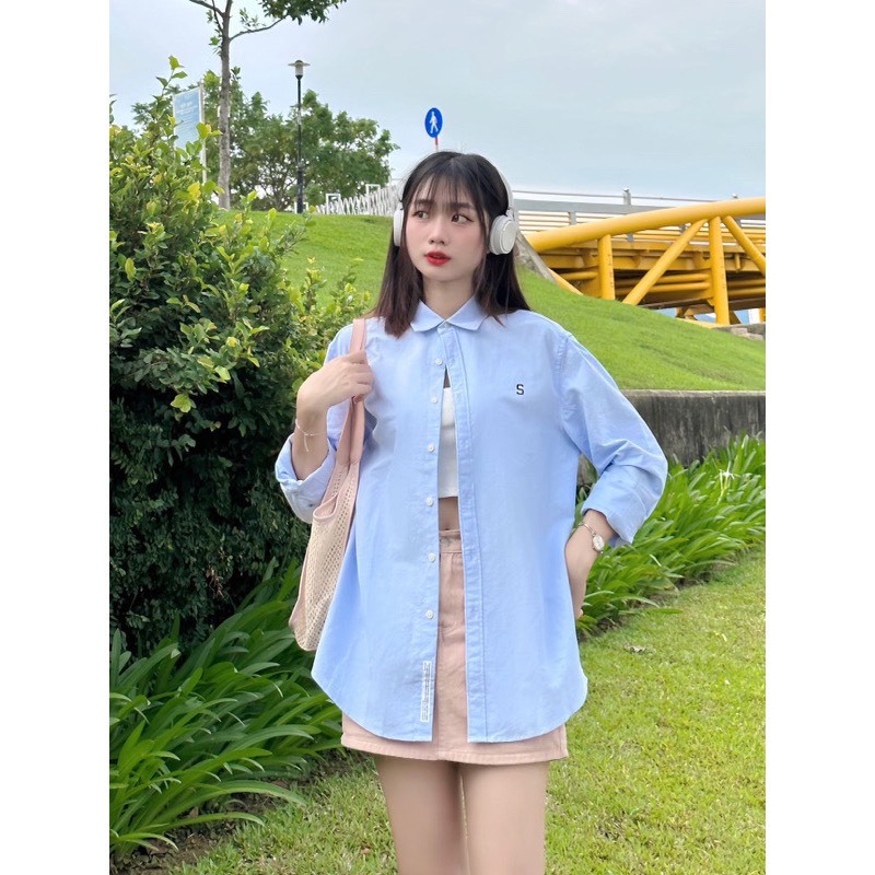 Áo sơ mi unisex form rộng thêu chữ S - Retrostyle - AosomitronchuS3071_P9K16