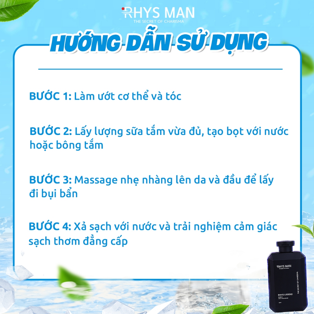 Sữa tắm gội nam hương nước hoa 3 in 1 RHYS MAN Rhys Legend 350ml