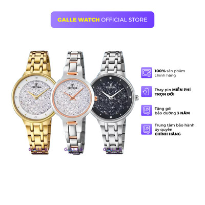 Đồng hồ nữ dây thép chống gỉ Festina F2038 chống nước 5 ATM, mặt số đính đá Swarovski, chính hãng nhập khẩu Thụy Sĩ