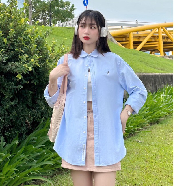 Áo sơ mi nam nữ unisex form rộng thêu chữ S - 247store.vn - AosomitronchuS3071_P1K10