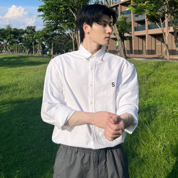 Áo sơ mi nam nữ unisex form rộng thêu chữ S - 247store.vn - AosomitronchuS3071_P1K10