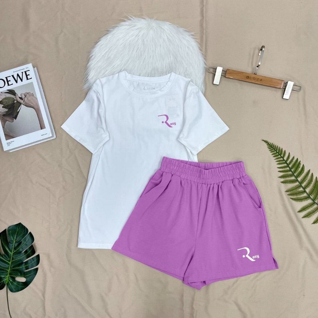 Set đồ nữ đi chơi/mặc nhà in chữ Rosy - Bộ đồ nữ thun cotton LOZA - BP13