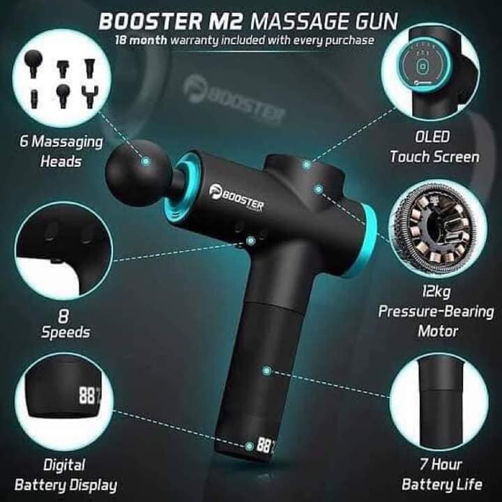 BOOSTER M2 B - Súng massage cầm tay, Máy massage cầm tay Mát Xa toàn thân với 6 đầu 3 tốc độ massa tùy chỉnh giảm đau