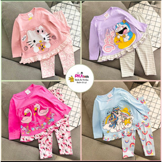 [Được chọn màu] Bộ quần áo trẻ em tay ngắn quần dài dáng babydoll thun borip xuất khẩu cho bé gái
