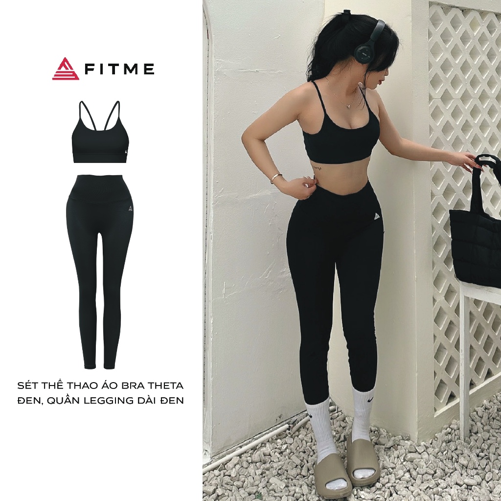 Bộ quần áo tập gym nữ Fitme áo bra 2 dây Theta, quần legging dài chất liệu thun co giãn 4 chiều