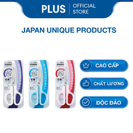 Kéo Văn Phòng Học Sinh PLUS Thiết Kế Cong Độc Quyền Lực Cắt Mạnh Gấp 3 Lần