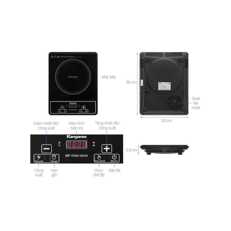 Bếp hồng ngoại Kangaroo KG20IFP1 - Mặt kính chịu nhiệt - Công suất 2000W