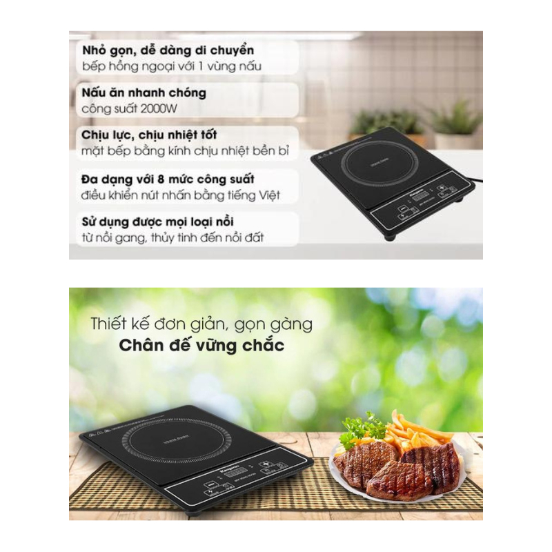 Bếp hồng ngoại Kangaroo KG20IFP1 - Mặt kính chịu nhiệt - Công suất 2000W