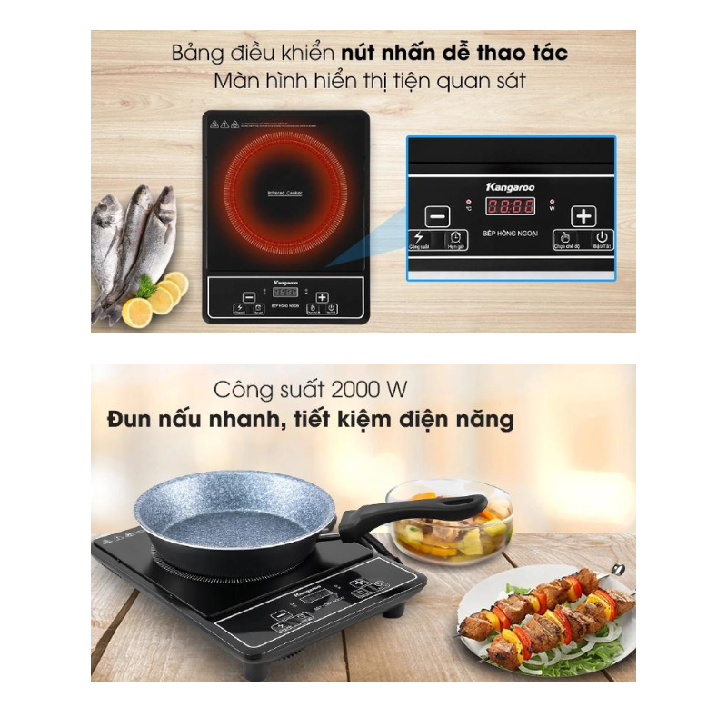 Bếp hồng ngoại Kangaroo KG20IFP1 - Mặt kính chịu nhiệt - Công suất 2000W