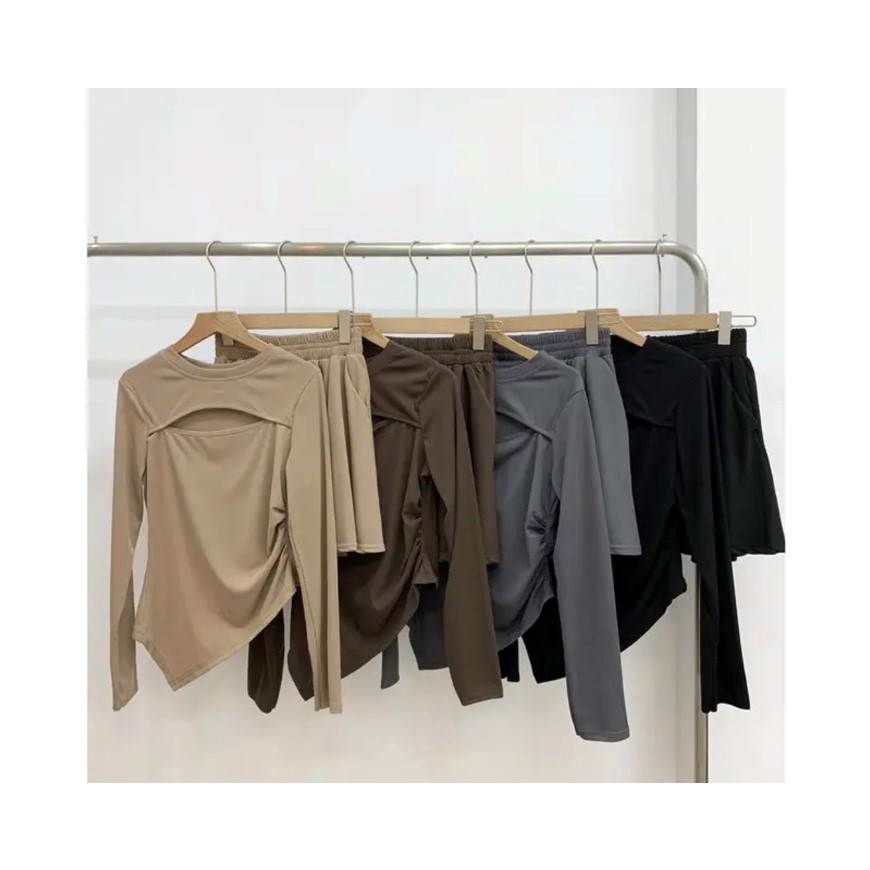 Set áo thun dài tay khoét ngực kèm chân váy hàng loại 1