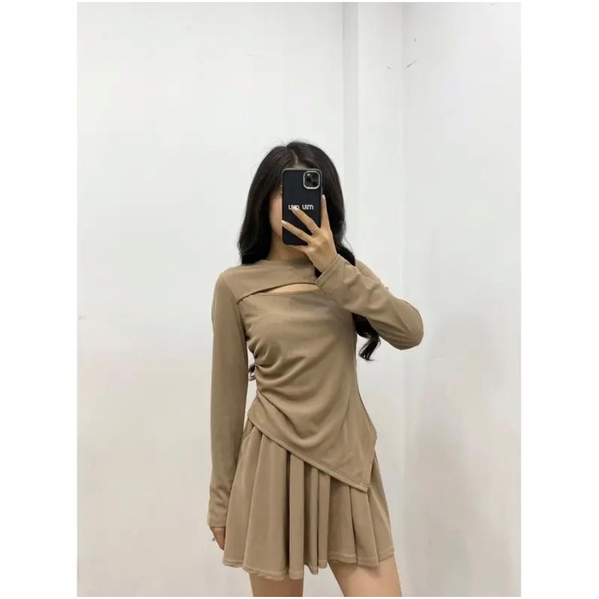 Set áo thun dài tay khoét ngực kèm chân váy hàng loại 1