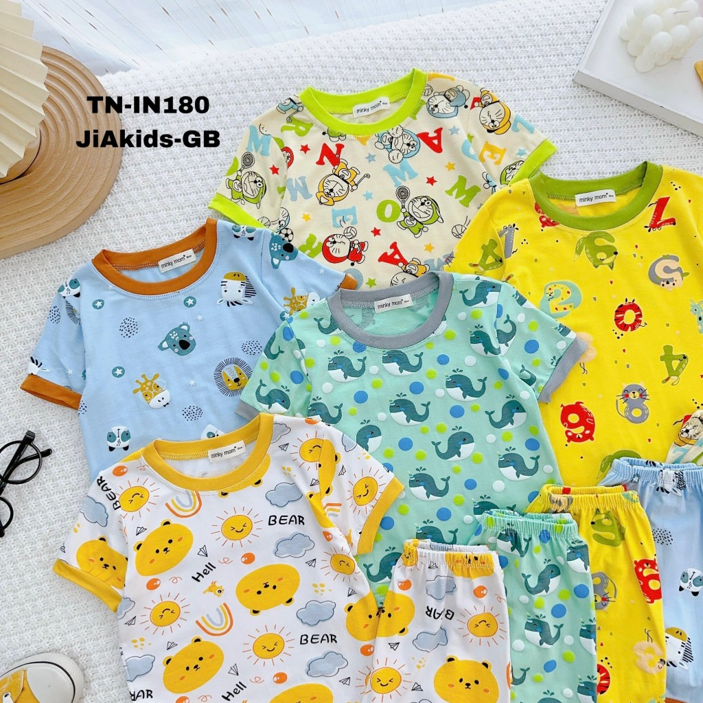 Bộ Cộc Tay THUN LẠNH MINKY MOM In Hình Toàn Thân Họa Tiết Dễ Thương Cho Bé TN-IN180