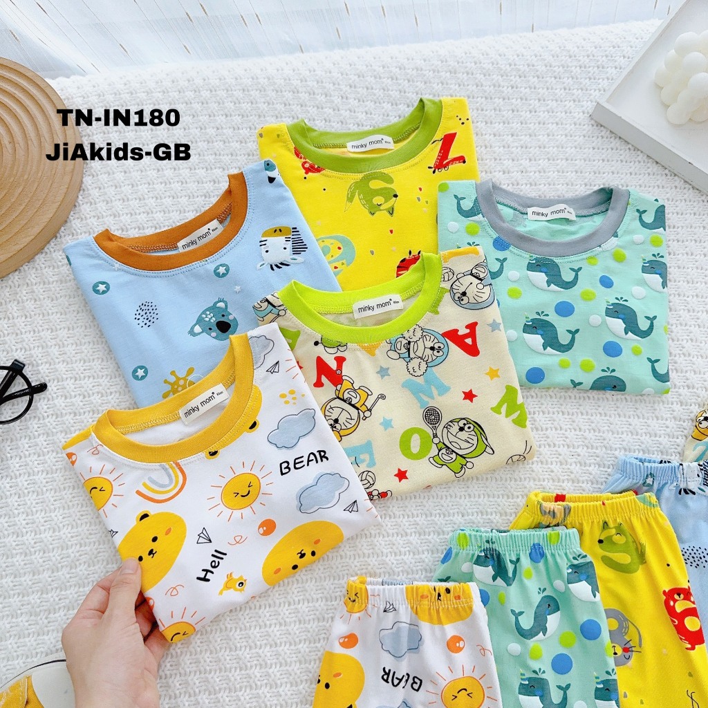 Bộ Cộc Tay THUN LẠNH MINKY MOM In Hình Toàn Thân Họa Tiết Dễ Thương Cho Bé TN-IN180
