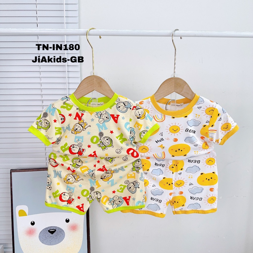 Bộ Cộc Tay THUN LẠNH MINKY MOM In Hình Toàn Thân Họa Tiết Dễ Thương Cho Bé TN-IN180