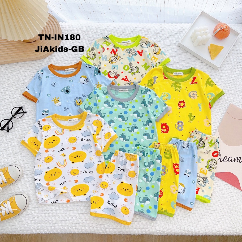 Bộ Cộc Tay THUN LẠNH MINKY MOM In Hình Toàn Thân Họa Tiết Dễ Thương Cho Bé TN-IN180