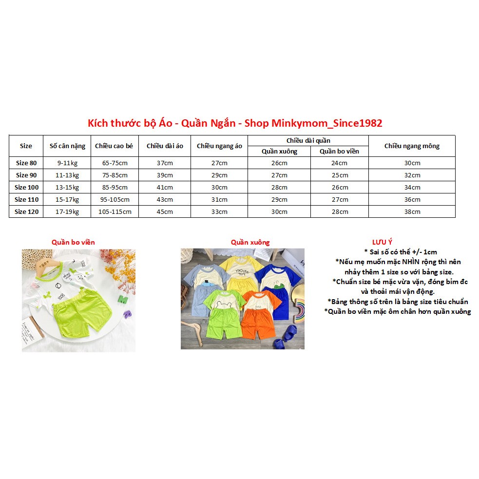 Bộ Cộc Tay THUN LẠNH MINKY MOM In Hình Toàn Thân Họa Tiết Dễ Thương Cho Bé TN-IN180