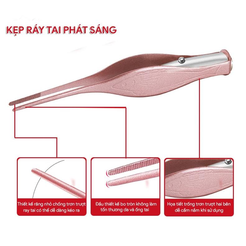Lấy ráy tai, ngoáy tai có đèn cho bé Bộ dụng cụ lấy ráy tai cao cấp - Pabyhoop