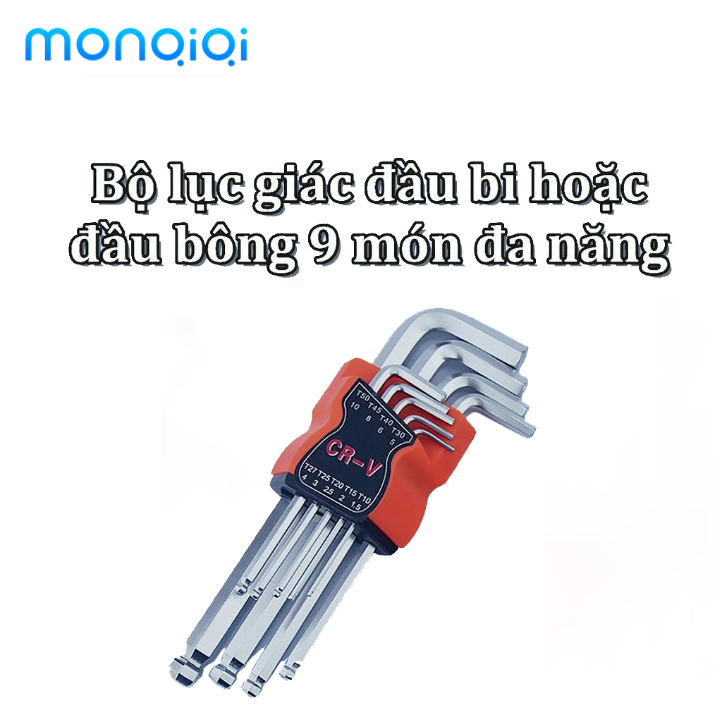 MONQIQI Bộ lục giác đa năng hoa thị 9 chi tiết - Lục giác đầu bông - Vặn thoải mái siêu cứng - Thép cadivar chịu