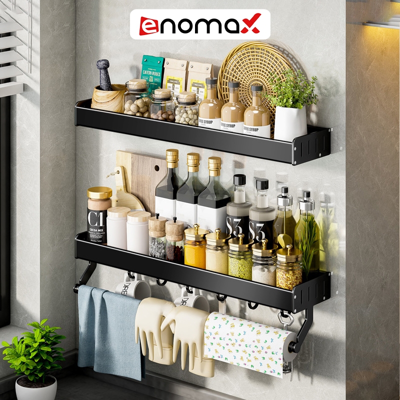 Kệ gia vị nhà bếp đa năng, dán tường, chất liệu nhôm hàng không, chống gỉ sét, chống oxi hoá (eno - 0167)