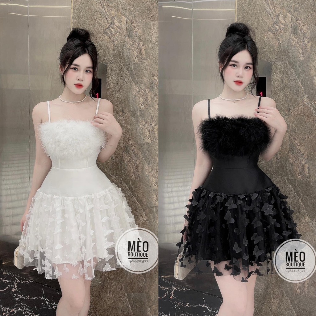 Đầm váy nữ 2 dây xòe chữ A phối lưới họa tiết xinh với 2 tone màu sang chảnh, xinh xắn cho các nàng diện đi chơi
