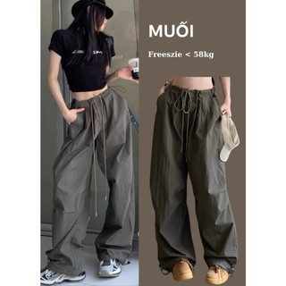 Quần suông vải dù chun eo có chun rút eo , rút ngang gấu muối quanvaidu6929 p13/k11
