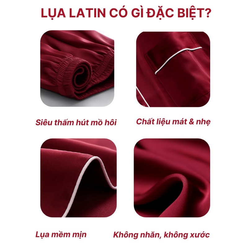 Đồ ngủ lụa latin nữ pijama form rộng Zenme, Bộ mặc nhà vải trơn tay ngắn quần dài thoáng mát, mềm mịn PJD0322